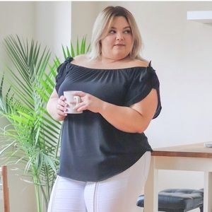 Off the Shoulder Tie Blouse